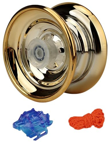 YOY O Metall Yo-Yo für Anfänger Fortgeschrittene Spieler Lernspielzeug mit Design Indoor Outdoor Hand-Koordination (Gold, B)