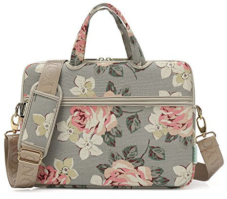 kayond Gray Rose Patten Canvas Laptop Shoulder Messenger Bag Case Sleeve for 13.3 Inch Laptop and Macbook Air 13,Macbook Pro 13/14 (13-13.3 inch, Gray Rose)