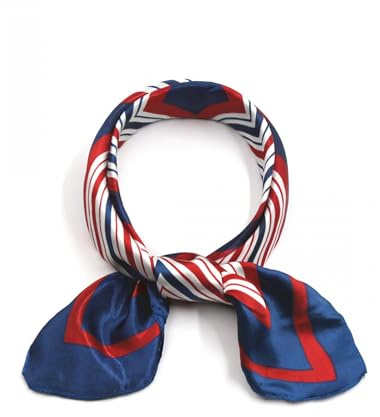 sourcing map Women Small Square Scarf Scarves Leopard Printed Striped Polka Dots Pattern Kerchief Neckerchief Red Blue Geometric 50x50cm/19.69x19.69(LxW)