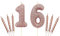 Gadget Giant Rose Gold Number 16 16th Birthday Cake Sparkling Glitter Candle & 6x Metallic Cake Candles Toppers