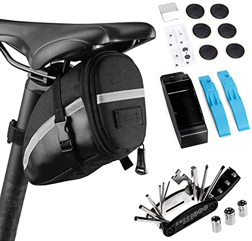 Lixada Bolsa de Sillín para Bicicleta con Herramientas de Reparación 14/16 en 1 Multifuncional Kit Pinchazos Bicicleta (Negro,16 en 1-Kit 2)