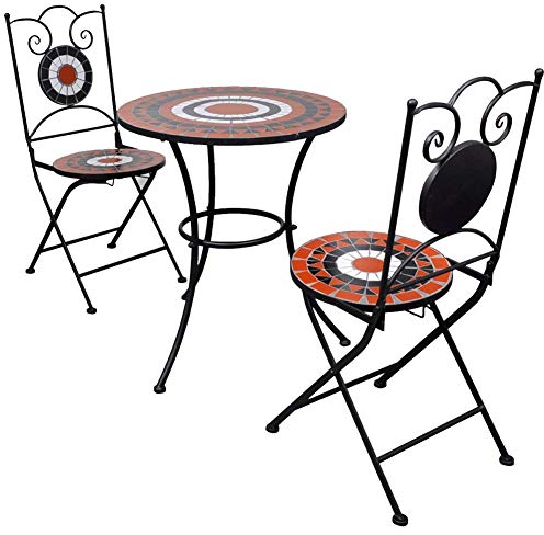 Wakects Bistrotisch-Set, Mosaik-Tisch mit 2 Stühlen, Gartenmöbel-Set, Tisch und Stühle für den Außenbereich, Balkon aus Keramikfliesen, Terracotta