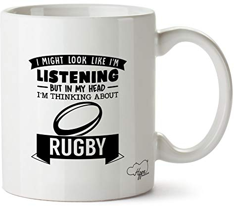 Hippowarehouse I Might Look Like I'm Listening But in My Head I'm Thinking About Rugby Printed Mug Cup Ceramic 10oz