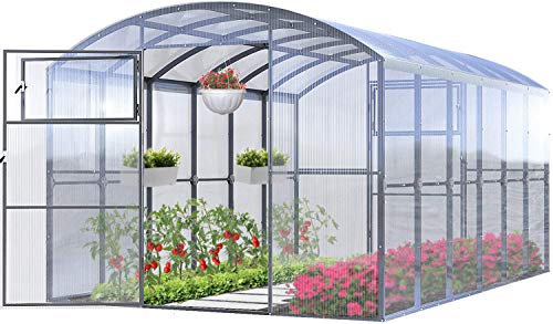 Greenhouse Serre de Jardin Polycarbonate Pro 2.5x6 Mètres Cadre de Acier Galvanisé avec Panneaux Transparent 4mm Diverses Modèles et Tailles