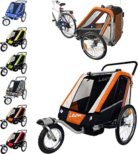 PAPILIOSHOP Leon – Faltbarer Kinderanhänger und Fahrradanhänger für 1 oder 2 Kinder, Multifunktional als Jogger und Anhänger für Outdoor-Aktivitäten (Orange)