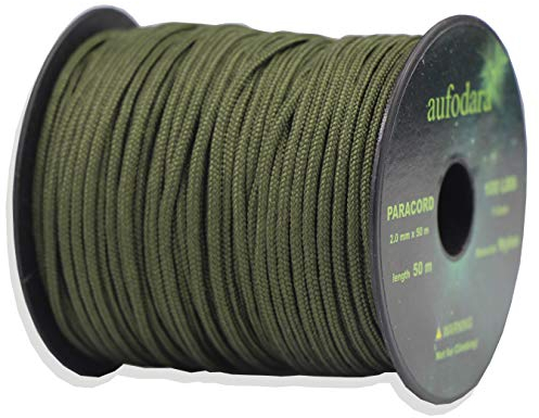 aufodara 50 Metros Paracord 2mm Cuerda de Nylon Paracaídas de 1 Hilos (Ejercito Verde)