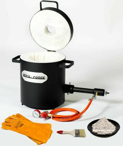 DEVIL-FORGE 10KG FOUR DE FUSION DES MÉTAUX AU PROPANE modèle FB2Mb avec 1 brûleur DFC (180 000 BTU) pour fondre Des Métaux Forgerons 2642°F/1450°C Bronze Cuivre Laiton