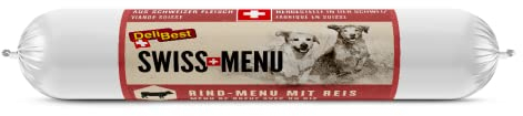 DeliBest Swiss MENU Rind-Menu mit Reis I Nassfutter für Hunde aus 100% Schweizer Rindfleisch I glutenfrei & ohne andere Zusätze I hochwertiges Hundefutter Adult I 200 g Hundewurst