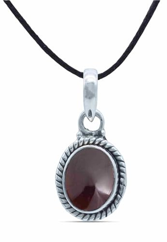 mantraroma Anhänger mit Baumwollband Silber 925 echt | echtes Silber, verschiedene echte Steine zur Auswahl, Kettenanhänger am Band, handarbeit aus Indien, im Geschenkbeutel