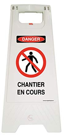 AUA SIGNALETIQUE - Chevalet signalisation Chantier en Cours Danger - Poids 1KG en Plastique Blanc