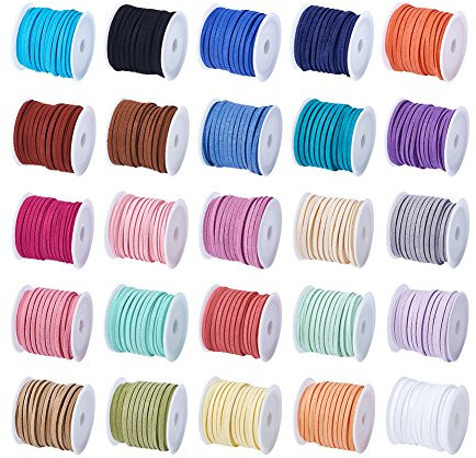 Cheriswelry Lot de 25 rouleaux de cordon en daim synthétique - 5 mm - Cordon plat en cuir - Pour la fabrication de bijoux et bracelets - Corail - 5 m