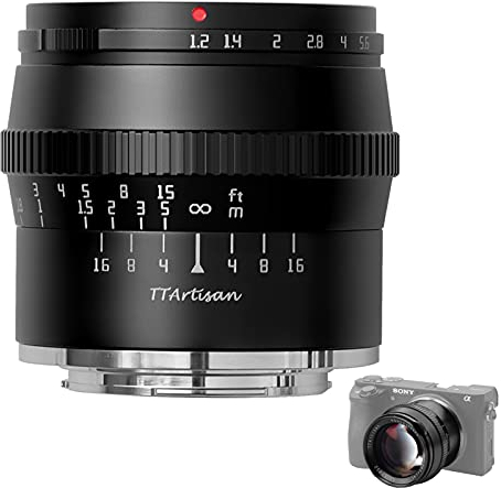 TTArtisan 50mm F1.2 Obiettivo APS-C MF per fotocamere E-Mount A5000 A6500 A6600 NEX-3 NEX-3N NEX-7 NEX5 CA7 A7I A7I A7R A7RII A7RIII A7RIV A7S A7SI A7SII A9 e altro.(Nero)