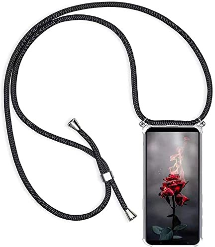 Paekear Custodia con Collana per OnePlus 6T / OnePlus 7, Cover Trasparente Morbido Silicone con Cordino Case con Laccio Tracolla [Antiurto] [AntiGraffio] [Antiscivolo] TPU Cover con Collana, Nero
