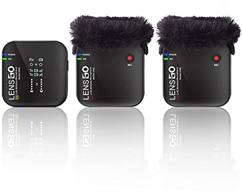 LENSGO 348C 2.4G Wireless Lavalier Microfono System, TF Card Slot Compact 2 Trasmettitore e 1 Ricevitore Wireless Lapel Lav Mic per iPhone Smartphone Fotocamera Vlog YouTube Intervista Videocamera B-