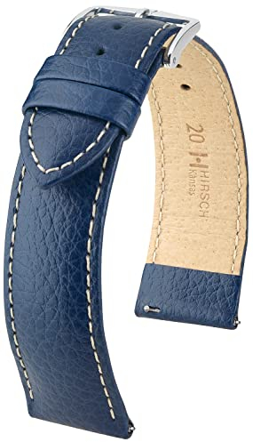 HIRSCH Kansas Uhrenarmband - Uhrband aus super robustem Leder für Damen- & Herren-Uhren - mit Werkzeug - Blau -/Weiß - 20 mm