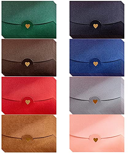 La Llareta Mini Briefumschläg, 48 Stück Geschenkkarte Umschlag, Mini Umschläge Bunt, mit Herz Verschluss, für Diy GeschenkKarten Weihnachten Valentinstag Geburtstagsfeier Geschenk Card(8 Modelle)