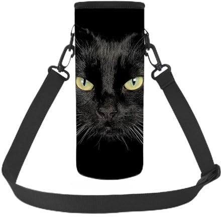 NETILGEN Black Cat Outdoor Sport Neoprene Water Bottle Kettle Carrier Bag for Daily Walking, Hiking and Other Outdoor Activities Small Size 1000ML-1200ML