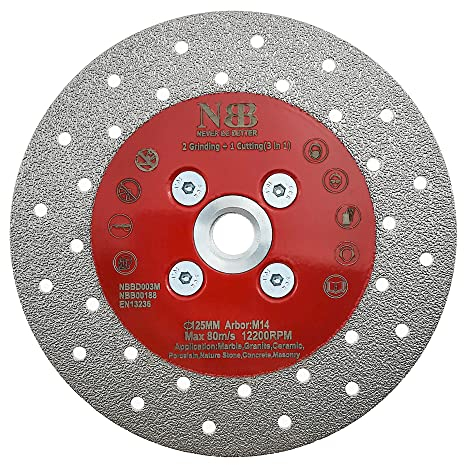 NBB Disque diamant scie diamantée coupe et meulage 3 en 1 lame diamantée meulage et coupe de granit marbre carreaux céramique porcelaine pierre Métal Verre à sec M14 meuleuse d'angle (Moyen)