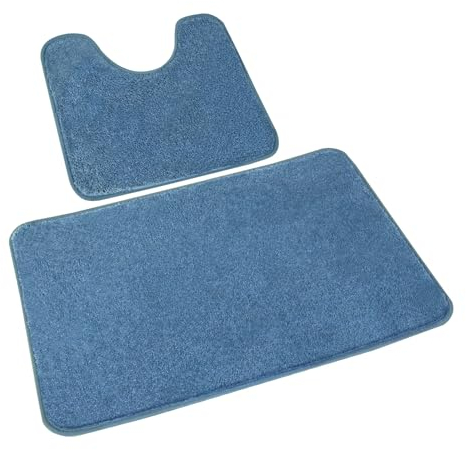 Rururug Juego de 2 Alfombra de Baño Antideslizante Alfombrilla Baño de Microfibra Alfombra de Ducha Ultra Suave Azul (50x80+50x40cm)
