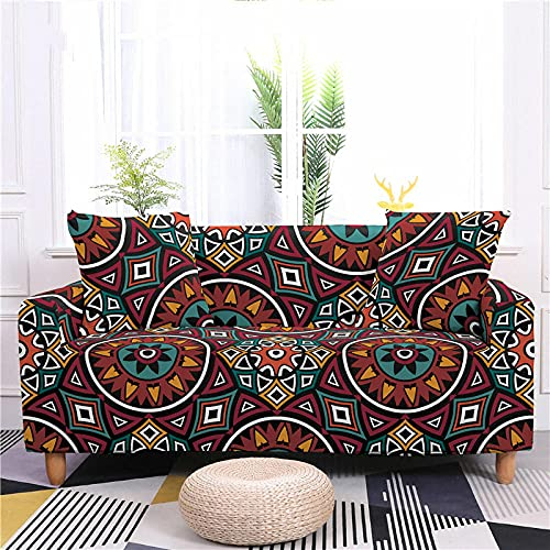 ZAHHYG Sofabezug 2sitzerBraun-Petrol-Druck Sofaüberwurf Stretchy Couchbezug Sofa Bezug Ecksofa Überwurf Sofabezüge Antirutsch Sofahusse Jacquard Sofaüberzug (145cm-185cm)