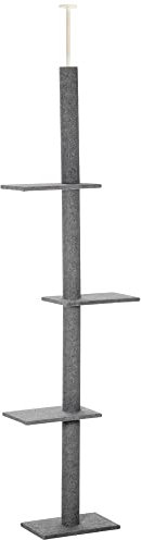 PawHut 260cm Floor To Ceiling Cat Tree for Indoor Cats w/Three Platforms Activity Centre - Grey