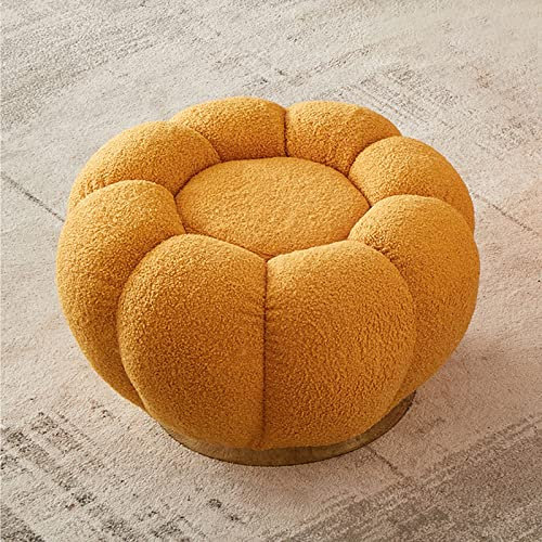 W&X Süßes Einzelsofa Ruhend Sitzpuff Für Wohnzimmer Schlafzimmer,Lammwolle Kürbisse Sitzhocker,Rund Kreativ Gepolstert Sitzpouf-Gelber metallsockel 62x62x38cm(24x24x15inch)