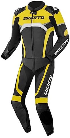Bogotto Misano 2-Teiler Motorrad Lederkombi, schwarz/weiß/neon-gelb, 56
