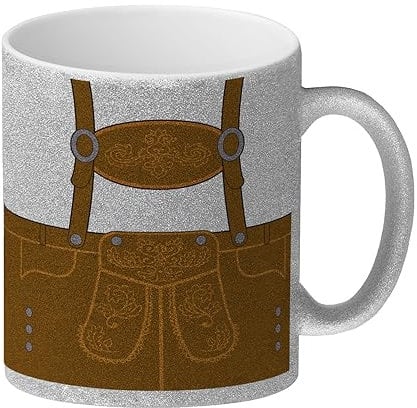 speecheese Lederhosen-Motiv Glitzer-Kaffeebecher