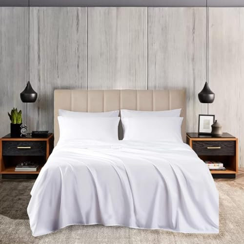 Pashmina 3 piece Double Size Flat Sheet Set 100% Egyptian Cotton Bed Sheets super Soft 800 Thread Count Breathable Fade Resistant Hotel Quality White Bed Sheet Non Iron Bedding (220 Cm x 260 Cm)