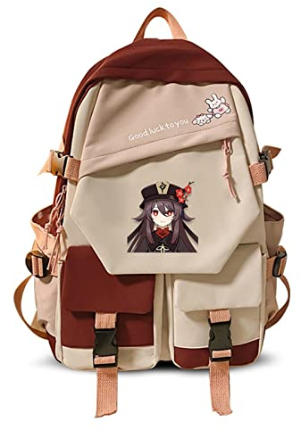 zhedu Genshin Impact Backpack Anime Rucksack Für Frauen Kawaii Design Student Canvas Jugend Outdoor Reiserucksack Laptop Book Bags (3)