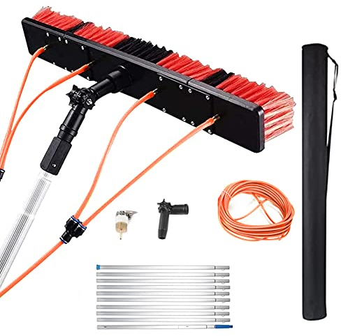Fensterputzer mit Teleskopstiel,CEIEVER Teleskopstange Fensterreinigung Wasser 5m/8m/10m/10.5m Fensterreinigungsset Teleskopstangen für Solaranlagen und Fenster (10,5 m-50 cm Bürstenkopf)