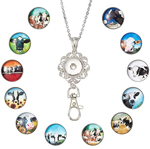 SUNNYCLUE 1 boîte 12 styles de Cordons à Bouton-Pression Sur le Thème de la Vache pour Badges D'Identification Porte-Badge D'Identification de Bureau Lait Laitier Vache Animal de la Ferme Chaîne en Ac