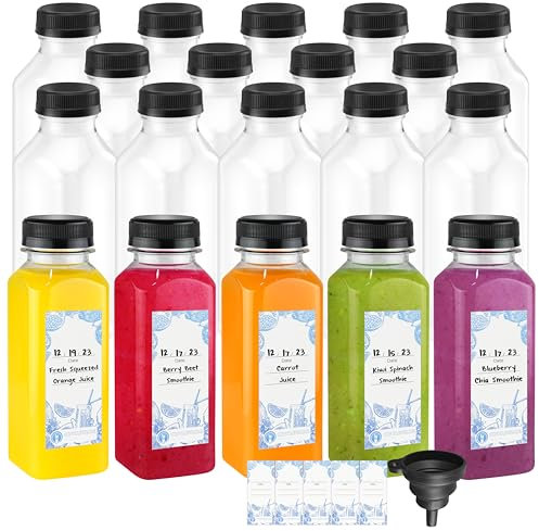 NYHI Clear Plastic Juice Bottles with Tamper Evident Caps – Reusable Empty Drink Containers with Caps for Juicing, Smoothies, Water, Iced Tea, Lemonade & Other Beverages – 20 Pack (8 oz)