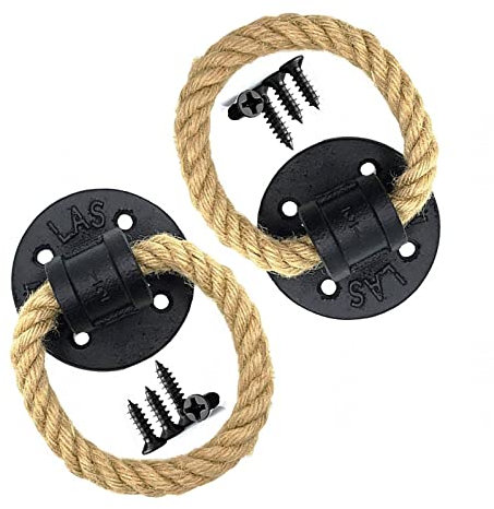 YHBZ Boutons Tiroir Anneau de Traction,Poignée en Fer forgé Corde Chanvre Vintage (Noir-2 pièces) Poignées de Porte Bois Mode,Boutons d'armoire,Poignet de Porte coulissante,Black