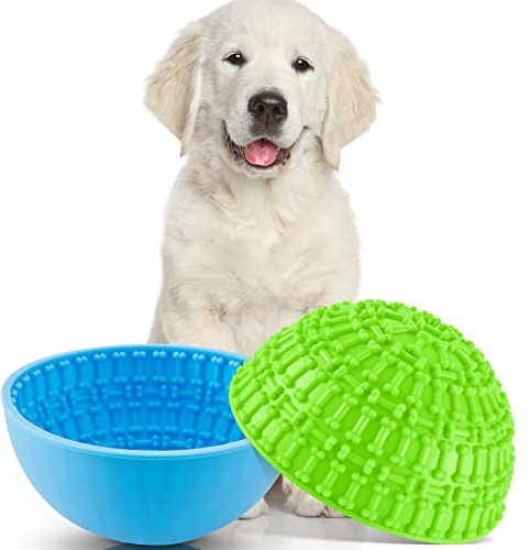Patelai 2 Pcs Dog Enrichment Lick Bowls Silicone Freeze Bowls Interactive Cat Licking Mats Slow Feeders for Pet Oral Health Boredom Anxiety Relief, Wobble or Stay Put(Green, Blue,Bone)
