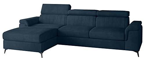 GRAINGOLD Bequemes, Ecksofa Dubai mit Schlaffunktion und großem Stauraum - Moderner, skandinavischer Stil - Schaumstoff HR und Wellfeder, Metallbeine, Verstellbare Kopfstützen