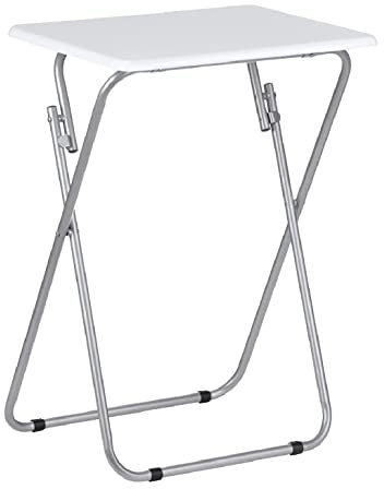 Unibos Aggloz | Metal Legs Folding Side Coffee Table | Laptop Table, Snack Table, Tv Dinner Table, Bedside Table | White | 66x 48cm