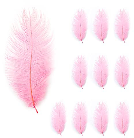 10Pcs Ostrich Feathers, Jagowa 20-25cm Natural Ostrich Feathers Plume for Home Wedding Party Decoration, DIY Craft (Pink)