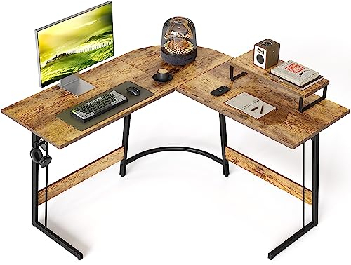 CubiCubi L-förmiger Gaming-Schreibtisch, Computer-Bürotisch, Eckschreibtisch mit großem Monitorständer für Zuhause, Büro, Arbeitszimmer, Schreibarbeitsplatz, 119,4 cm, Braun