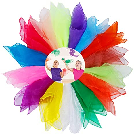 LATRAT 15 Stück Jongliertücher, Chiffontücher Kinder 60x60cm, für Zubehör Dekoration,Seidentücher Chiffontücher für Performance Gymnastiktücher Kindergarten