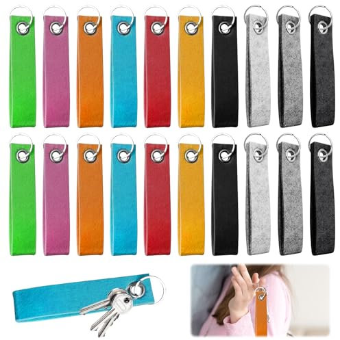 LETTERASHQP 20 Stück Bunter Filz-Schlüsselanhänger, Personalisiert, DIY Dekoration Handwerk Schlüsselring