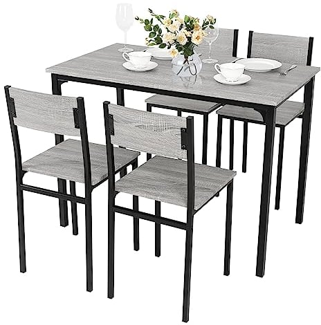 PULUOMIS Dining Table and Chairs Set 4, Breakfast Dining Table and 4 Chairs 5 Piece Dining Room Set, Modern Design for Kitchen Home Bistro Patio Garden, Grey