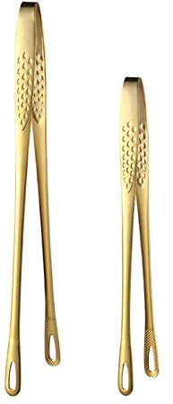 Korean Bbq Tongs Set, Korean Barbecue Tongs,Grill Tongs,Kitchen Tongs For Cooking,Stainless Steel Meat Tongs, Food Tongs, Bread Clip,Ice Tongs, Clip Head Hollow Design ,One Long And One Short(Gold)