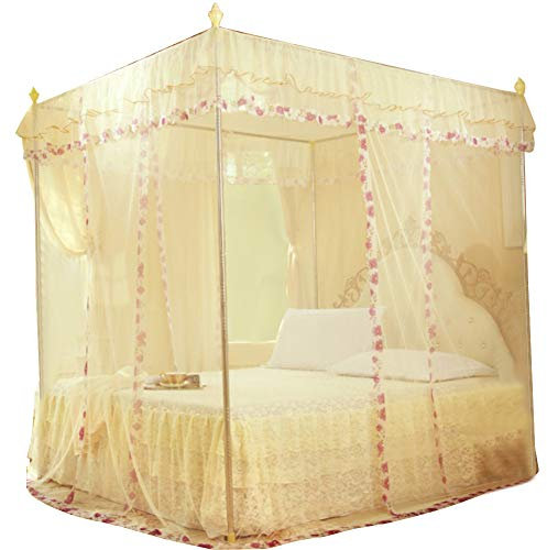 Pilipane Princesse De Luxe 3 Ouvertures Latérales Rideau De Lit,Rideau De Lit Moustiquaire, Moustiquaire à Baldaquin pour Literie(120 * 200 * 200-Jaune)