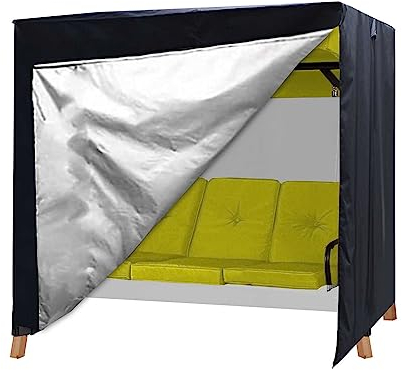 BUJUYUXU Hollywoodschaukel Abdeckung Wasserdicht, Schutzhülle Mit Doppeltem Reißverschluss, 420D Oxford Gewebe Abdeckplane - Schwarz (220 * 150 * 170cm)