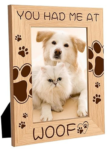 CREATCABIN Haustier-Bilderrahmen,Hundepfote,Holz-Fotorahmen,Katze,Graviertes Display,Hölzerne Tischplatte,Postkartenrahmen Aufhängen,Geschenke,Schreibtischdekoration,21.8x16.8cm You Had Me at Woof