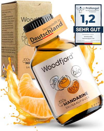 WOODFJORD Saunaaufguss Mandarine BIO 100 ml I Premium Sauna Aufgussmittel für authentische und nachhaltige Saunaerlebnisse I Saunaöl und Saunaduft I Wohltuend und ausgleichend