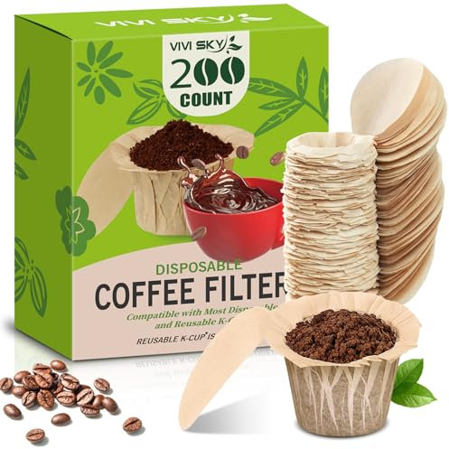VIVI SKY K Cup Filters Einweg-Kaffeefilter mit Deckel, 200 Stück, Papierfilter für Keurg-Brauer, Einzelportion 1.0 und 2.0, wiederverwendbare K-Cup-Kaffeepads (natürlich mit Deckel, 200 Stück)