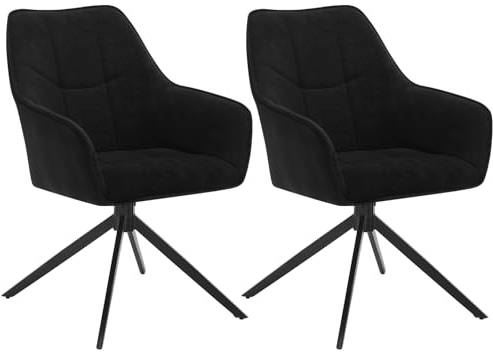WOLTU Esszimmerstühle drehbar 2er Set, für Esszimmer Wohnzimmer Küche, Küchenstühle gepolstert mit Armlehnen, Metallbeinen, aus Chenille & Cord, Schwarz
