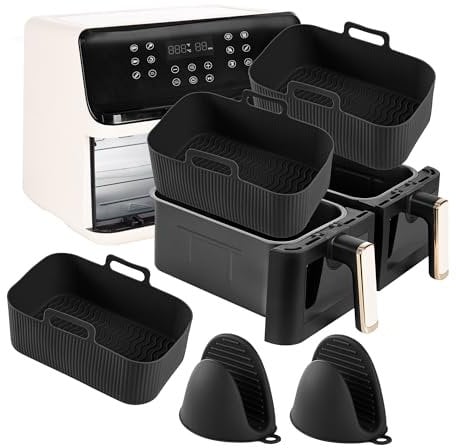 3pcs Silicone Air Fryer Liner, Reusable Silicone Liners for Ninja Dual Air Fryer Af300uk, Af400uk, Tower T17088, Microwave & Oven, Ninja Foodi Accessories, Dual Pot Basket (Black)